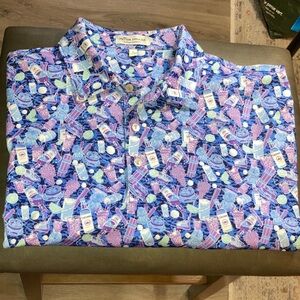 Peter Millar Purple and Blue Crown Royal Short-Sleeve Golf Polo. Mens Large